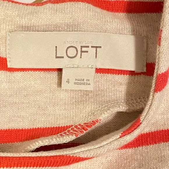 Ann Taylor LOFT- Beige with Red Stripes Casual A-Line Dress - Picture 9 of 9